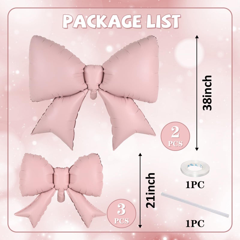Togvu Pink Bow Foil Balloons 38in 21in Different Sizes Pink Bow Theme Coquette Party Decorations for Girls Women Birthday Baby Shower Bridal Shower Engagement Wedding Bachelorette Anniversary Decorations - Image 2