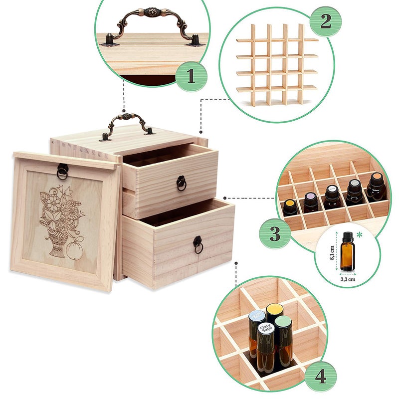 TORIBIO Essential Oil Storage Holder Organizer for 40 Bottles, Wooden Essential Oils Box Holds 5 10 15 20 30 ml for Young Living & Doterra Bottles - Image 3