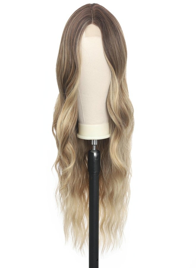 FUTAI Long Wavy Wig 30 Inch Ombre Blonde HD Front Lace Body Curly Synthetic Hair Wigs for Women Professional Female Diverse Styles Daily Party Cosplay - Image 4