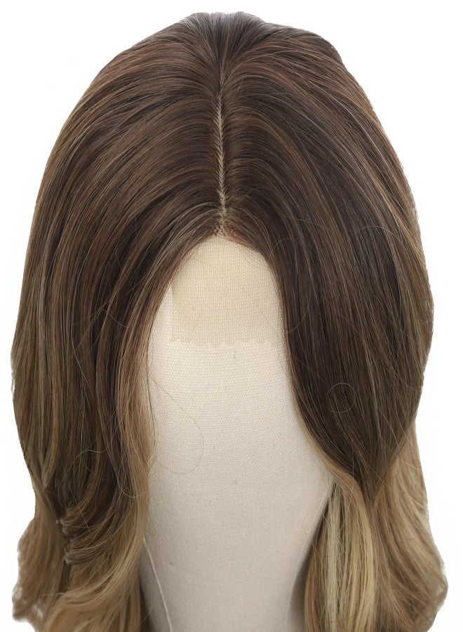 FUTAI Long Wavy Wig 30 Inch Ombre Blonde HD Front Lace Body Curly Synthetic Hair Wigs for Women Professional Female Diverse Styles Daily Party Cosplay - Image 5