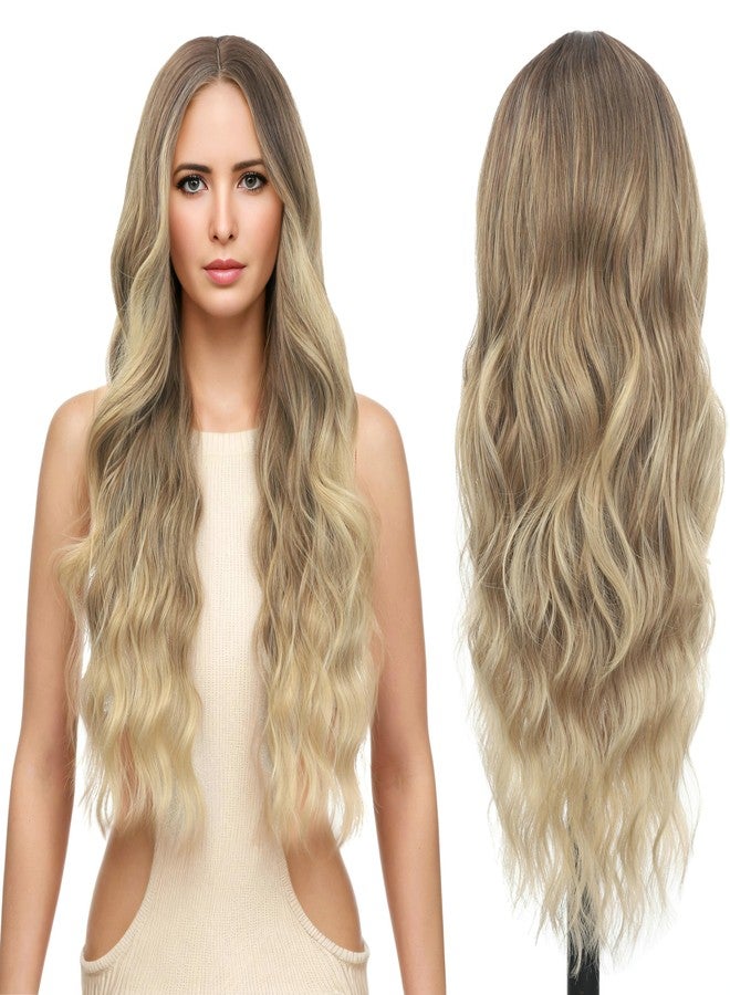 FUTAI Long Wavy Wig 30 Inch Ombre Blonde HD Front Lace Body Curly Synthetic Hair Wigs for Women Professional Female Diverse Styles Daily Party Cosplay - Image 1