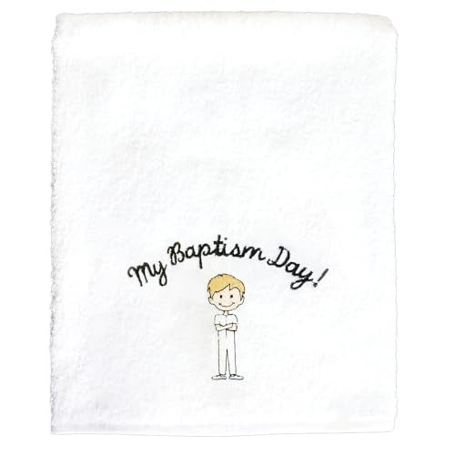 Ringmasters LDS White Embroidered Baptism Towel - Boy Blonde Hair - Baptism Day! Towel - Great Gift - 4 1/2 ft x 2 ft - Image 4