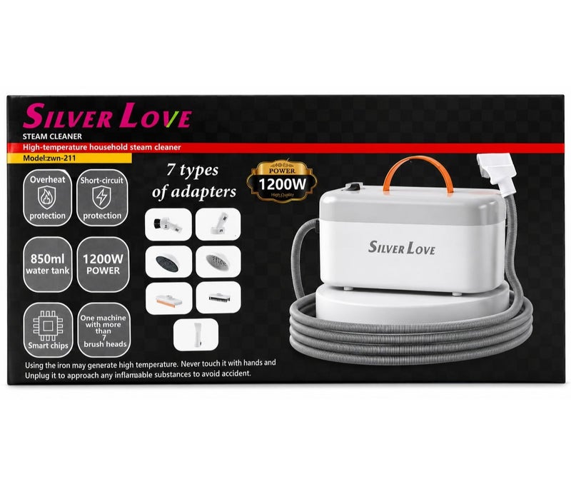 Silver Love Portable High-Temperature Steam Cleaner 1200W, 850ml Water Tank, Multi-Purpose Household Steam Cleaner with 7 Cleaning Attachments, Overheat & Short-Circuit Protection - Image 3