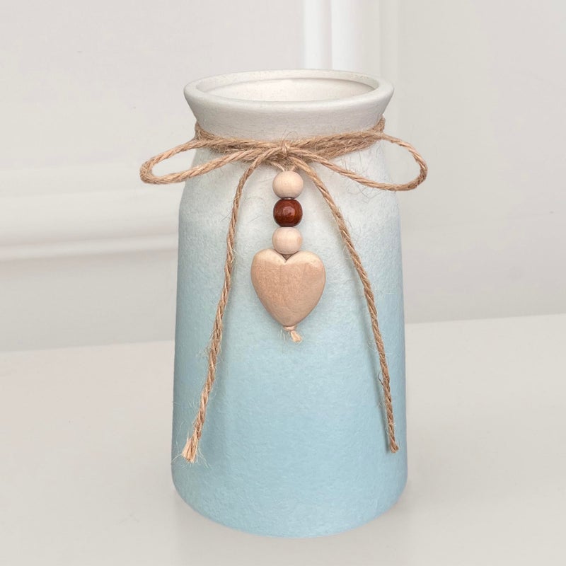 QIMOND Elegant Ceramic Vase | 6-Inch Flower Vase with Jute Rope & Heart Charm | Modern, Farmhouse, & Boho Home DÃ©cor, Blue Color - Image 1
