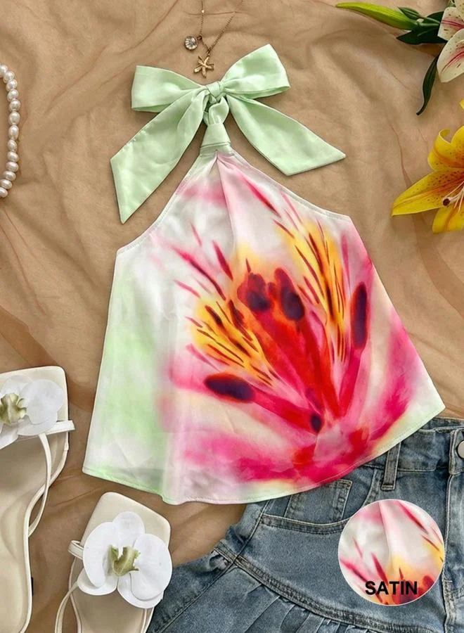 Take Two Green Printed Halter Neck Sleeveless Top