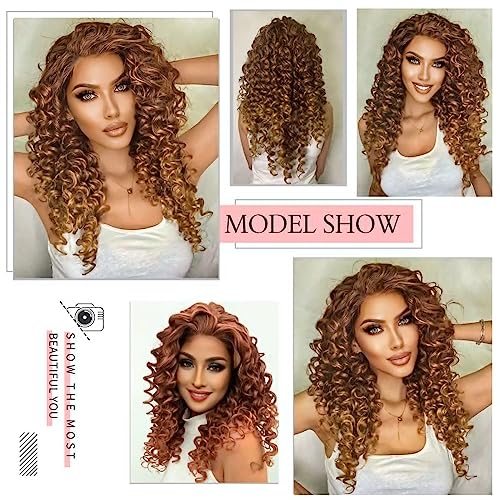 Ebingoo Brown Blonde Lace Front Wig for Women +Wig Cap Honey Blonde Wig Lace Front Blonde Curly Wig Blonde Curly Lace Front Wig Synthetic Wig Caramel Hair Wig for Women Girls Daily Wear - Image 4