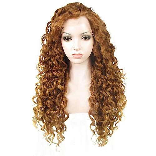 Ebingoo Brown Blonde Lace Front Wig for Women +Wig Cap Honey Blonde Wig Lace Front Blonde Curly Wig Blonde Curly Lace Front Wig Synthetic Wig Caramel Hair Wig for Women Girls Daily Wear - Image 1