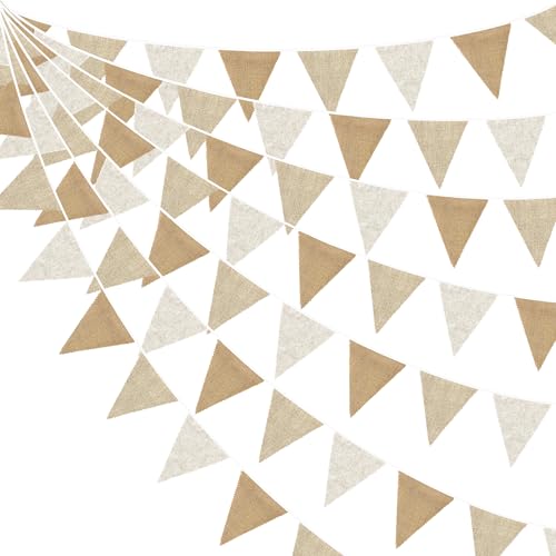 pinkblume 24Ft Burlap Banner Burlap Triangle Pennant Flag Linen Bunting Garland Streamers for Birthday Wedding Baby Shower Engagement Camping Rustic Boho Spring Easter Holidays Graduation Party Decorations - Image 1