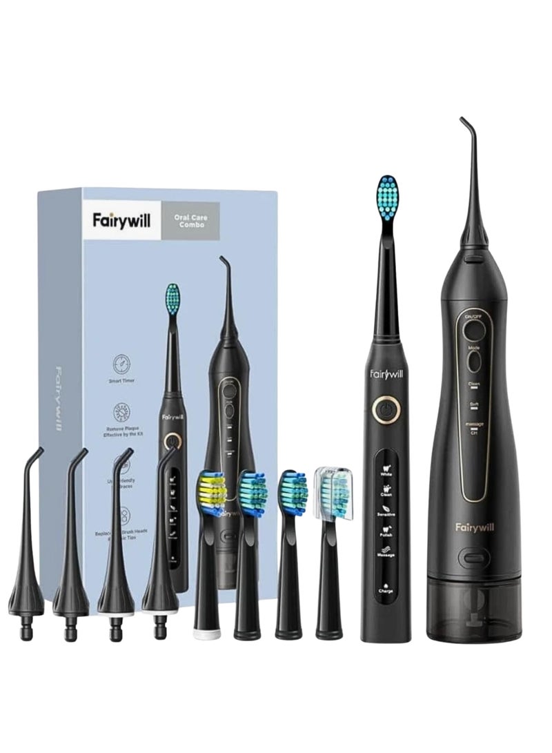 Fairywill Water Flosser & Sonic Electric Toothbrush Combo, 40,000 VPM Rechargeable Toothbrush, 5 Water Flossing Modes, 300ml Water Tank, USB Rechargeable, Oral Care Kit for Adults - Image 1