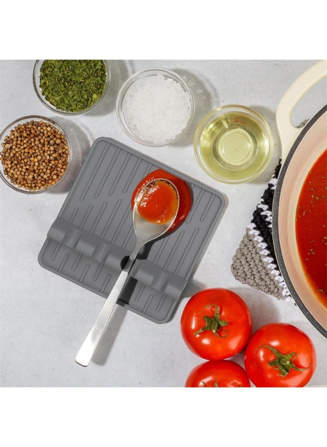 Gray Heat Resistant Silicone Spoon Rest with Drip Pad, BPA Free Non Slip Kitchen Utensil Spoon Holder Kitchen Gadget - Image 5