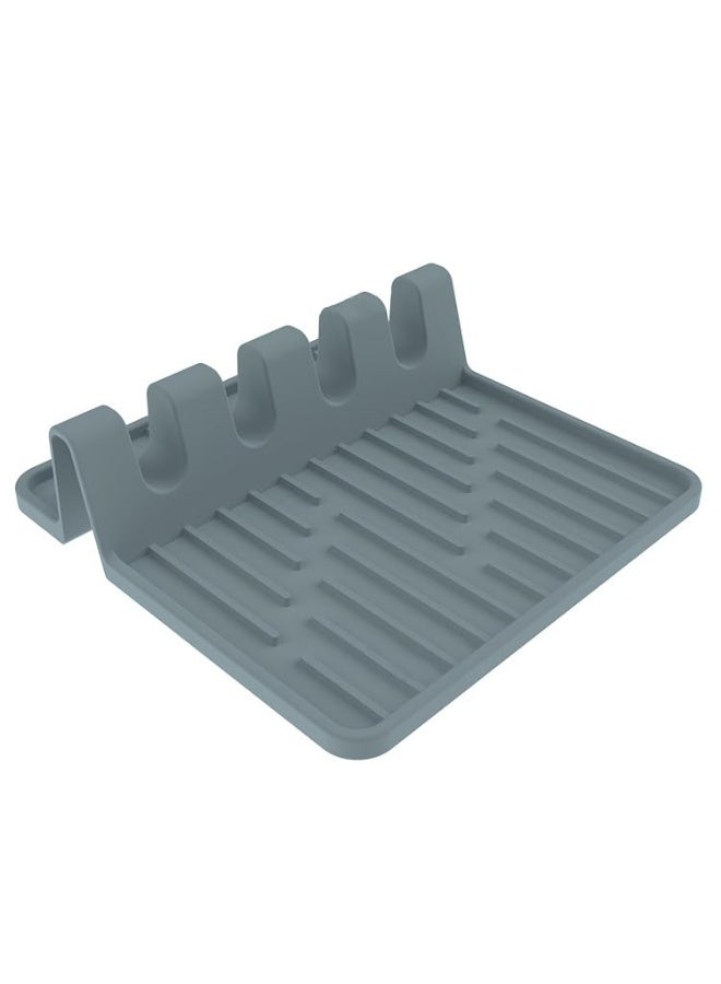 Gray Heat Resistant Silicone Spoon Rest with Drip Pad, BPA Free Non Slip Kitchen Utensil Spoon Holder Kitchen Gadget - Image 3
