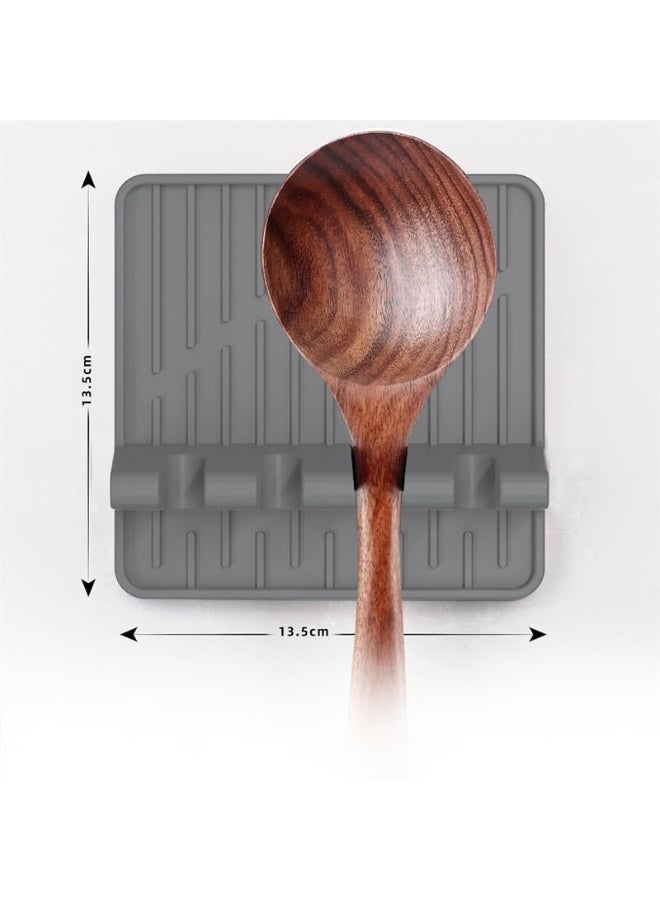 Gray Heat Resistant Silicone Spoon Rest with Drip Pad, BPA Free Non Slip Kitchen Utensil Spoon Holder Kitchen Gadget - Image 2