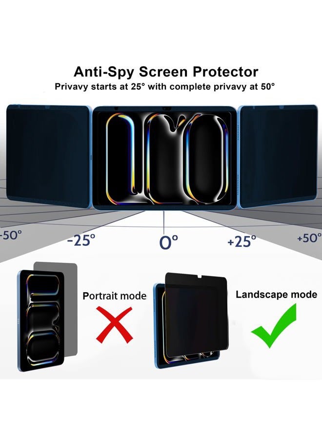Juvraixo Privacy Screen Protector for iPad Pro 11 Inch M5/M4 (2025/2024) 9H Tempered Glass [Face ID & Apple Pencil Compatible] Case Friendly HD Clear - Image 3