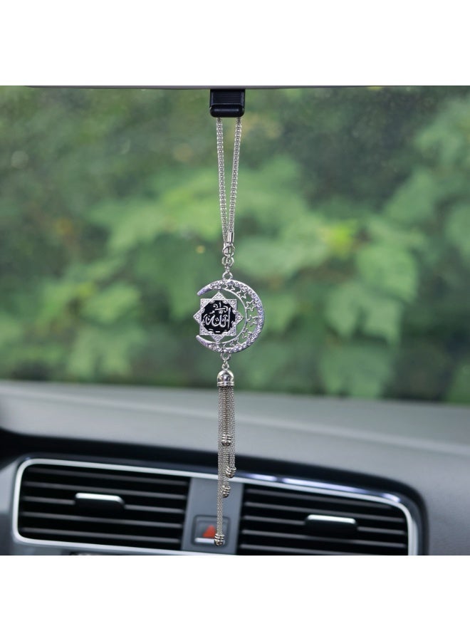 قلادة سيارة إسلامية إسلامية - قلادة عربية أنيقة، خط أسود، زخرفة دينية معدنية عالية الجودة لداخل السيارة، هدية روحية للسائقين المسلمين - Image 1
