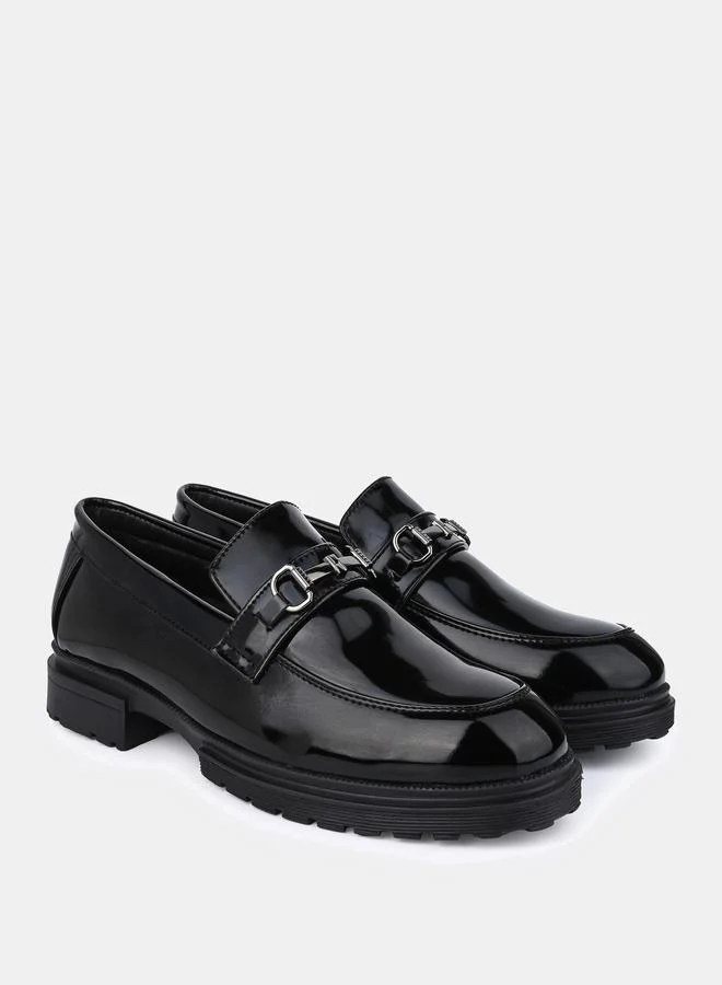 Styli Patent Metal Horse Buckle Detail Chunky Loafers