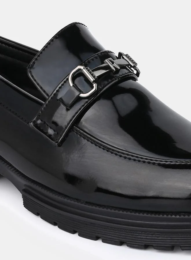 Styli Patent Metal Horse Buckle Detail Chunky Loafers
