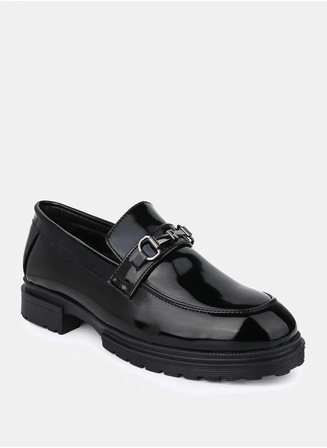 Styli Patent Metal Horse Buckle Detail Chunky Loafers