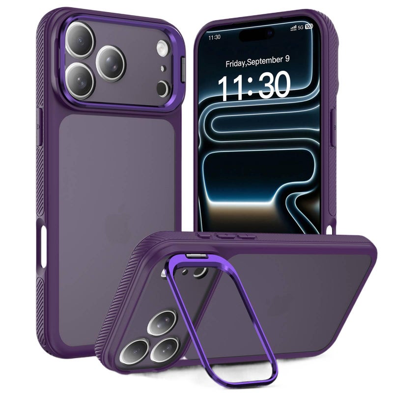 BB غطاء واقي بسيليكون لـ iPhone 16 / 16 Plus / 16 Pro / 16 Pro Max مع حماية من السقوط ومقاومة بصمات الأصابع مع مقاوم للصدمات مع حامل قائم مع فتحة حبل التعليق باللون بنفسجي بوظيفة حام. - Image 1