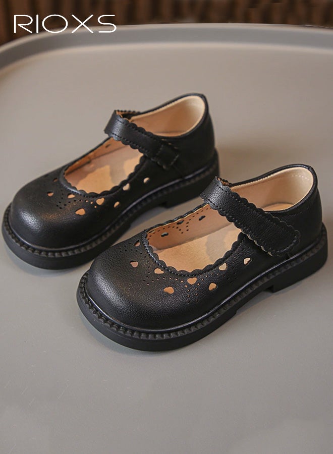 ريوكس أحذية رسمية للبنات، أحذية ماري جين جلدية مسطحة، أحذية راقصة باليه أميرة بفتحات تهوية للأطفال الصغار، أحذية رسمية مريحة تناسب الزي المدرسي لحفلات الزفاف والعروض وحفلات التخرج، لون أسود. - Image 2