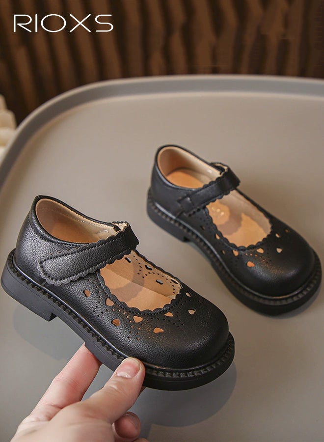 ريوكس أحذية رسمية للبنات، أحذية ماري جين جلدية مسطحة، أحذية راقصة باليه أميرة بفتحات تهوية للأطفال الصغار، أحذية رسمية مريحة تناسب الزي المدرسي لحفلات الزفاف والعروض وحفلات التخرج، لون أسود. - Image 3