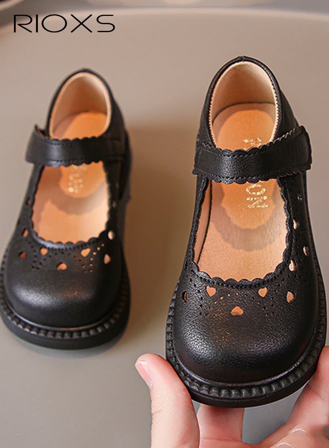 ريوكس أحذية رسمية للبنات، أحذية ماري جين جلدية مسطحة، أحذية راقصة باليه أميرة بفتحات تهوية للأطفال الصغار، أحذية رسمية مريحة تناسب الزي المدرسي لحفلات الزفاف والعروض وحفلات التخرج، لون أسود. - Image 5