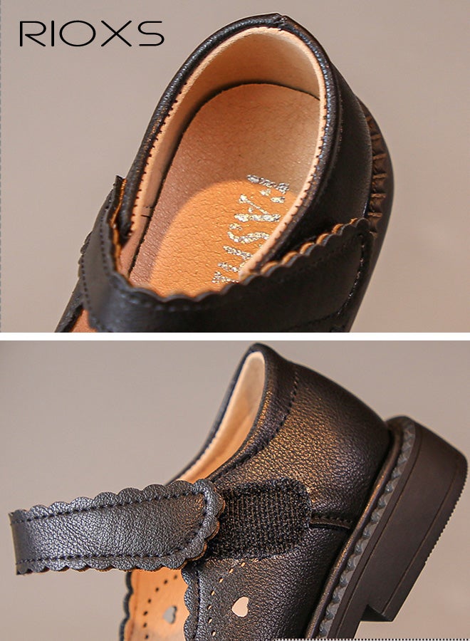 ريوكس أحذية رسمية للبنات، أحذية ماري جين جلدية مسطحة، أحذية راقصة باليه أميرة بفتحات تهوية للأطفال الصغار، أحذية رسمية مريحة تناسب الزي المدرسي لحفلات الزفاف والعروض وحفلات التخرج، لون أسود. - Image 4