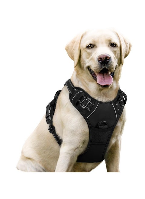 rabbitgoo Dog Harness No Pull with 2 Leash Clips, Adjustable Soft Padded, Reflective Oxford No Choke Pet Vest with Easy Control Handle for Large Dogs, Black, L