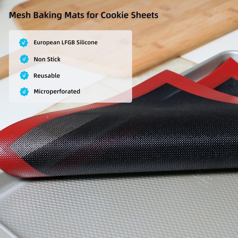 Amyandone Silicone Baking Mat with Microperforated, 2 PCS Perforated Baking Mats/Oven Liners for 13" x 18" Half Sheet Pan, Reusable Air Mesh Silicone Mat for Cookie/Eclair/Bread/Pizza/Pastry - Image 3