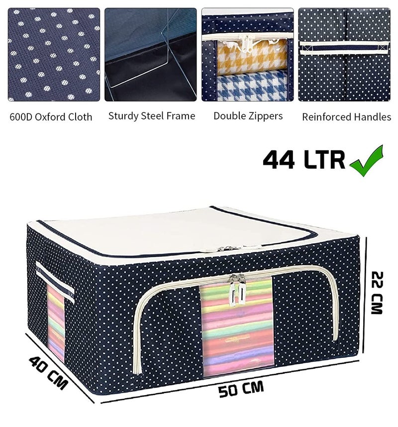 AVZEEGO AVZEEGO Clothes Storage Box Foldable Steel Frame Clothes Organizer Storage Box for Wardrobe Saree Shirts and Blankets 44 LTR PACK OF 4 - Image 2