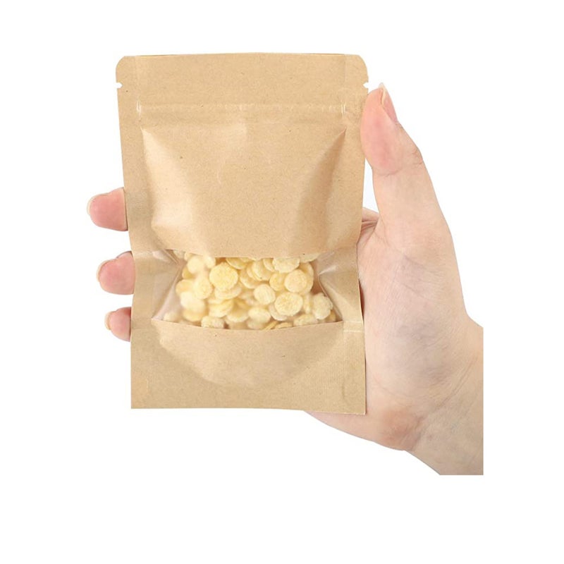 SOLARAE 100 Pcs 3.5 ×5.5 Inches Kraft Stand Up Pouches Bags with Resealable Lock Seal Zipper Transparent Window, All Purpose Storing Food Storage Stand Up Food Bags for Home or Business - Image 2
