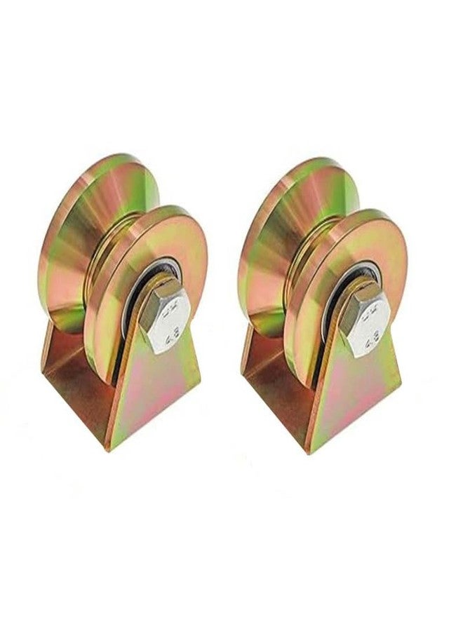 Caneuf V Groove Wheel, Steel Heavy Duty Caster Wheels Sliding Gate Rollers Pressure Bearing Pully Long-Lasting Convenient V-Shaped Bracket Roller (2, Grov-2 in) - Image 1