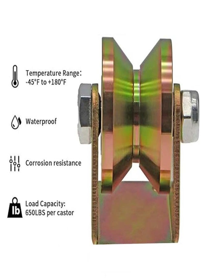 Caneuf V Groove Wheel, Steel Heavy Duty Caster Wheels Sliding Gate Rollers Pressure Bearing Pully Long-Lasting Convenient V-Shaped Bracket Roller (2, Grov-2 in) - Image 2