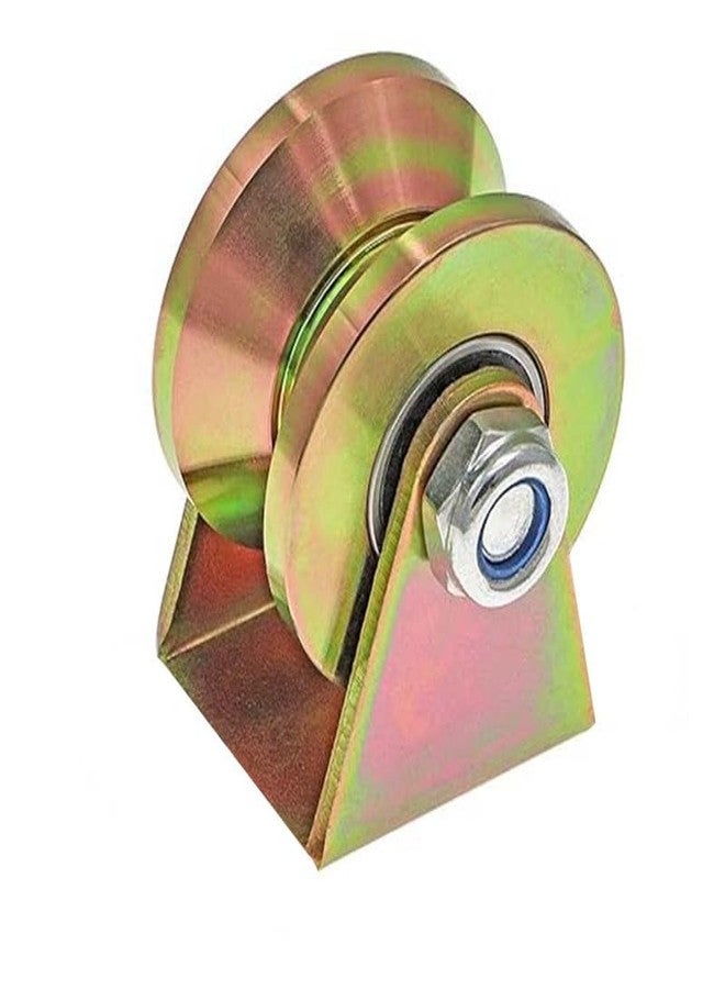 Caneuf V Groove Wheel, Steel Heavy Duty Caster Wheels Sliding Gate Rollers Pressure Bearing Pully Long-Lasting Convenient V-Shaped Bracket Roller (2, Grov-2 in) - Image 4