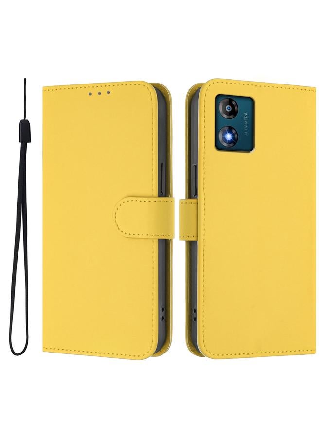 S-TOP Case For Motorola Moto E13 Skin Feel Solid Color Leather Phone Case with Lanyard - Image 2