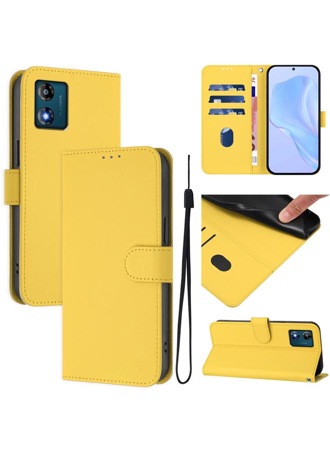 S-TOP Case For Motorola Moto E13 Skin Feel Solid Color Leather Phone Case with Lanyard - Image 1