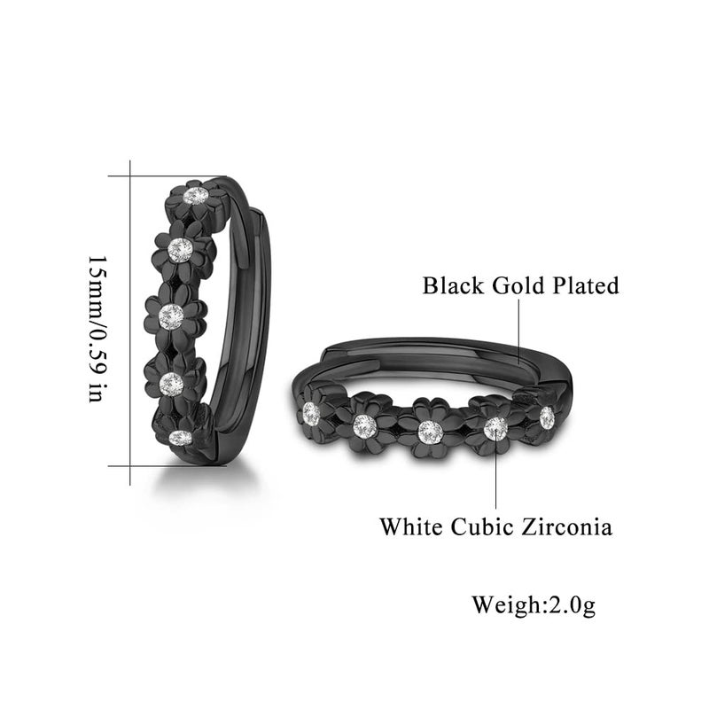 CiNily Black Gold Plated Flower Small Hoop Earrings for Women Hypoallergenic Cubic Zirconia Huggie Earrings - Image 2