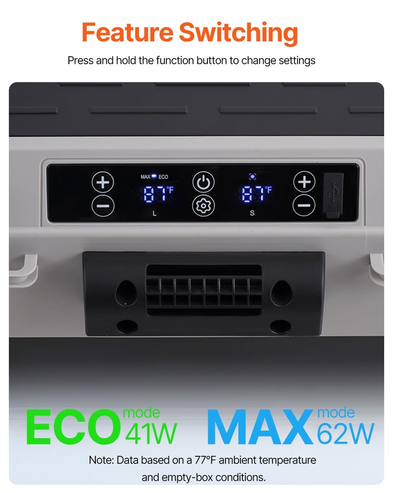 VEVOR ثلاجة سيارة محمولة من VEVOR، ثلاجة سيارة 12 فولت، ثلاجة محمولة بسعة 58 لتر / 61.5 كيو تي، فريزر مزدوج المنطقة، درجة حرارة قابلة للتعديل من -4℉ إلى 68℉، مبرد ضاغط للاستخدام في المنزل، في الهواء الطلق، التخييم، RV، السيارة - Image 5