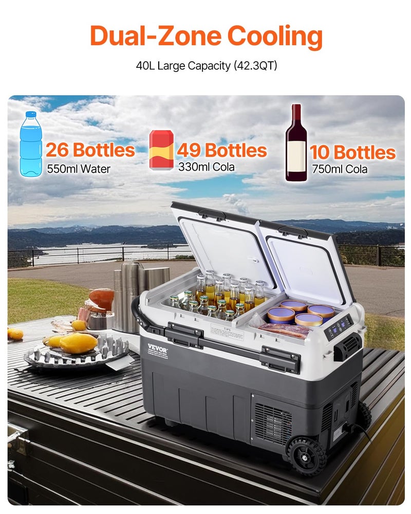 VEVOR ثلاجة سيارة محمولة من VEVOR، ثلاجة سيارة 12 فولت، ثلاجة محمولة بسعة 58 لتر / 61.5 كيو تي، فريزر مزدوج المنطقة، درجة حرارة قابلة للتعديل من -4℉ إلى 68℉، مبرد ضاغط للاستخدام في المنزل، في الهواء الطلق، التخييم، RV، السيارة - Image 2