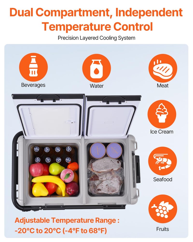 VEVOR ثلاجة سيارة محمولة من VEVOR، ثلاجة سيارة 12 فولت، ثلاجة محمولة بسعة 58 لتر / 61.5 كيو تي، فريزر مزدوج المنطقة، درجة حرارة قابلة للتعديل من -4℉ إلى 68℉، مبرد ضاغط للاستخدام في المنزل، في الهواء الطلق، التخييم، RV، السيارة - Image 3