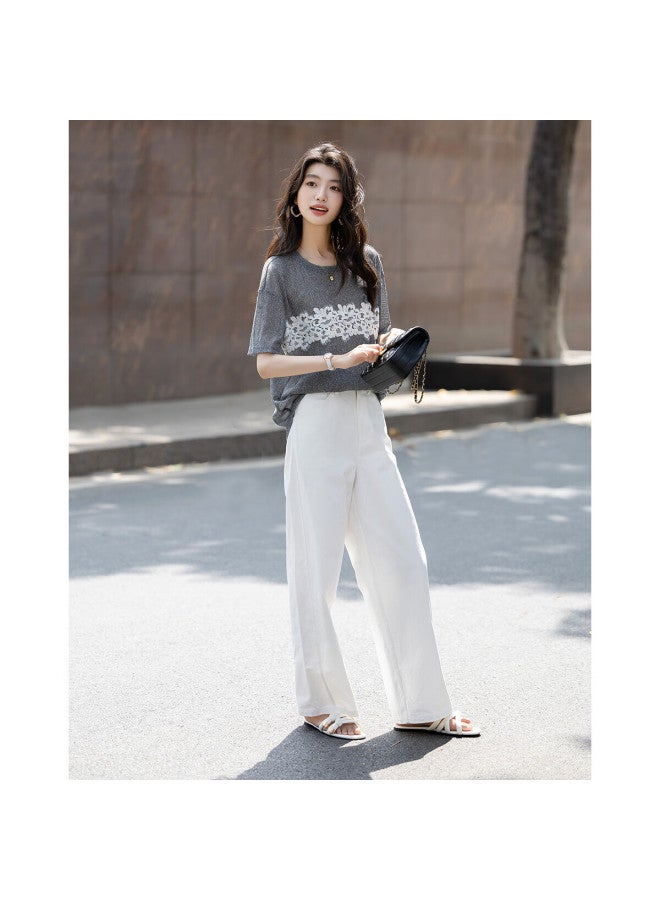 dme Filter】Summer Comfortable Lace Decorated Base Shirt Round Neck Straight Tube Concealed Flesh Women'S T-Shirt - Image 4