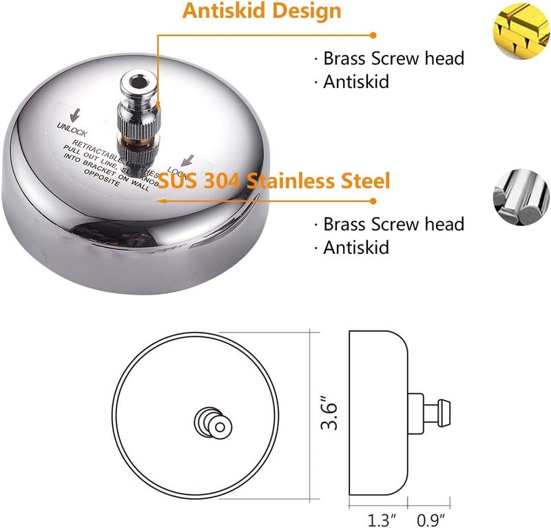 JOOM Retractable Clothesline Stainless Steel Heavy Duty 9Feet(MAX) for Hanging Drying in Bathroom Laundry Hotels, Chrome Finish,Round Style (Chrome B (Drill)) - Image 3