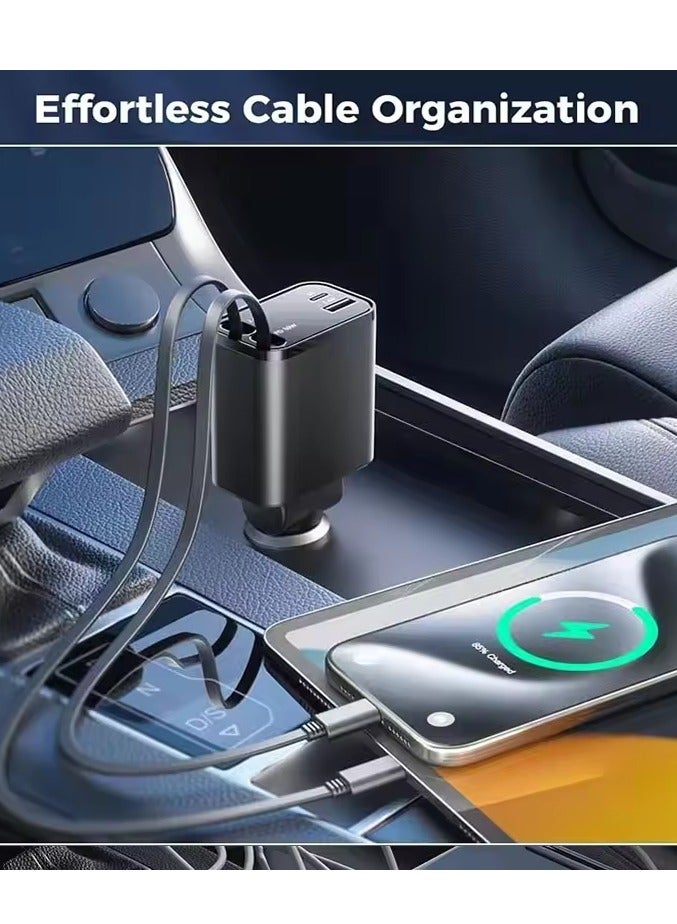 MIXSNOW 4 في جهاز واحد قابل للسحب مهايئ إخماد السجائر [69 واط]، سريع الشحن USB C مهايئ شاحن السيارة مع كابل كابل قابل للسحب، منظمة السيارات لآيفون 15 برو ماكس بلس - Image 2