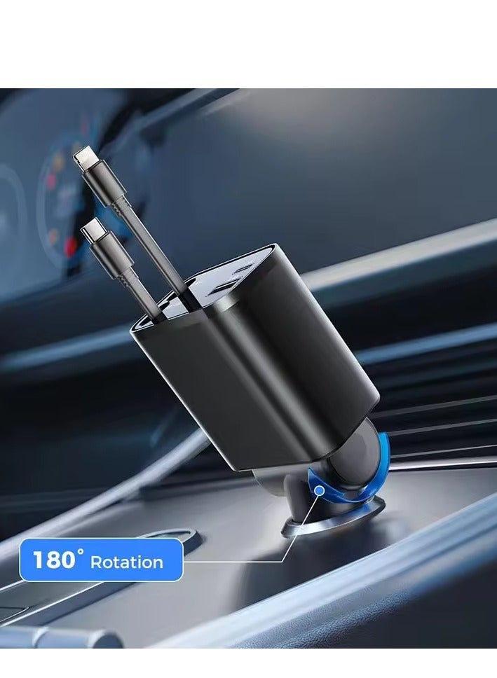 MIXSNOW 4 في جهاز واحد قابل للسحب مهايئ إخماد السجائر [69 واط]، سريع الشحن USB C مهايئ شاحن السيارة مع كابل كابل قابل للسحب، منظمة السيارات لآيفون 15 برو ماكس بلس - Image 3