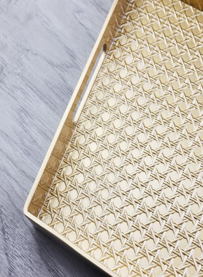 Leemxiiny Gold Decorative Coffee Table Tray, Rectangular Plastic Serving Tray with Handles for Living Room, Ottoman, Bathroom, 15.7"*10.2" - Image 3