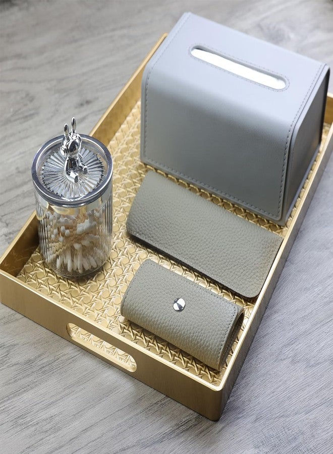 Leemxiiny Gold Decorative Coffee Table Tray, Rectangular Plastic Serving Tray with Handles for Living Room, Ottoman, Bathroom, 15.7"*10.2" - Image 2