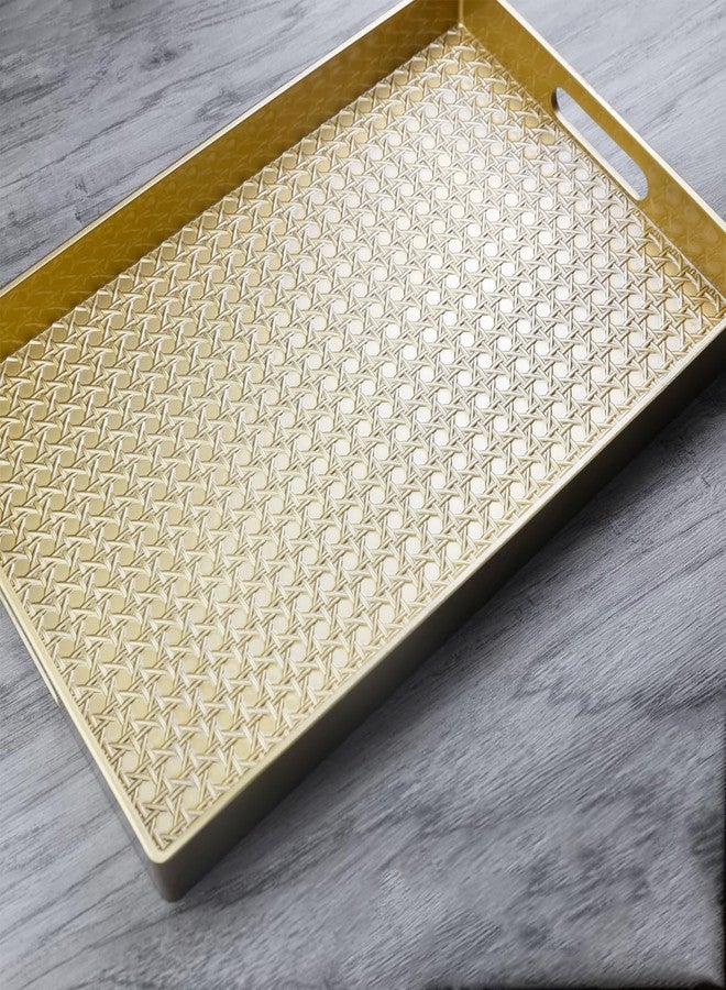 Leemxiiny Gold Decorative Coffee Table Tray, Rectangular Plastic Serving Tray with Handles for Living Room, Ottoman, Bathroom, 15.7"*10.2" - Image 5