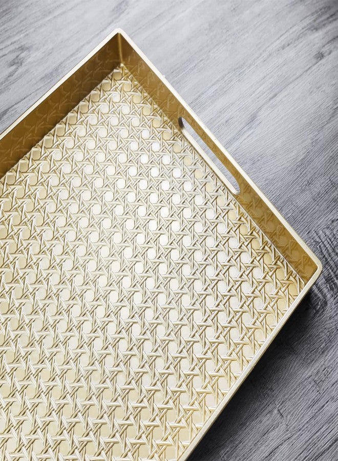 Leemxiiny Gold Decorative Coffee Table Tray, Rectangular Plastic Serving Tray with Handles for Living Room, Ottoman, Bathroom, 15.7"*10.2" - Image 4