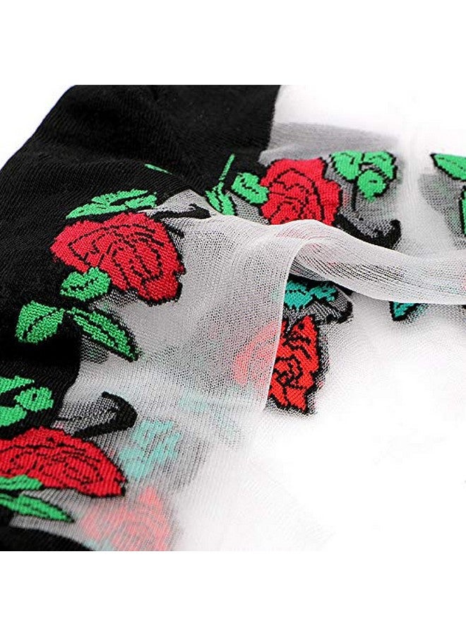 Tvoip Tvoip 6 Pairs Fashion Women Lace Flower Ankle High Fish Net Socks Crystal Glass Silk Short Thin Transparent Roses Fishnet Socks - Image 3