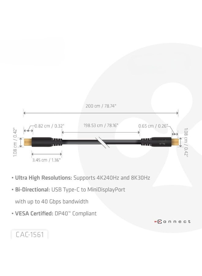 كابل USB-C إلى Mini DisplayPort 2.1 بطول 2 متر (6.56 قدم) – ثنائي الاتجاه، معتمد VESA DP40 – اتصال عالي السرعة فائق الدقة - Image 2