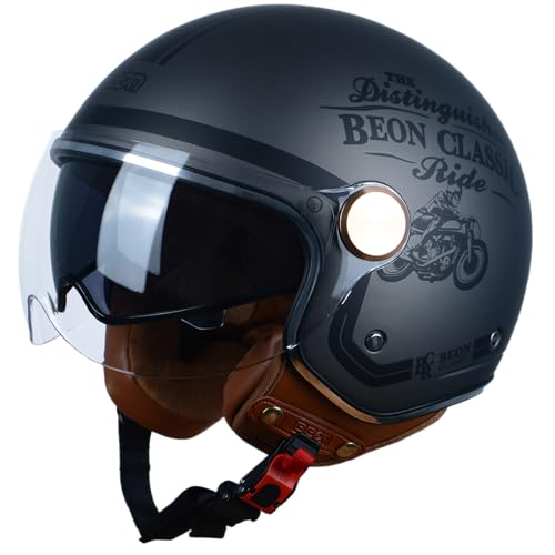 BEON Open Face Motorcycle Helmet for Adults DOT Approved34 Retro Vespa Helmet Dual Visors Mens and Womens Motorbike Casco for Moped Cruiser Bobber and ChopperSBCR Matte Metallic Light Grey - Image 1
